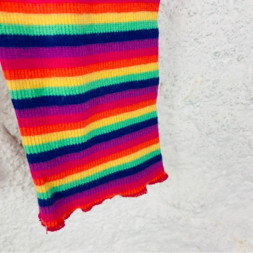 GYMBOREE rainbow Colorful Striped ribbed ruffle bottom cotton stretch Leggings